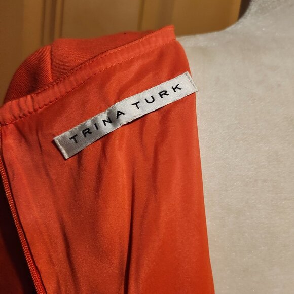 Trina Turk Women's Size 6 Orange Coral 3/4 Sleeve Fitted Sheath Pencil Dress - Picture 4 of 9